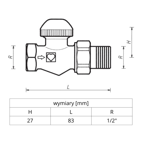 Zawór termostatyczny prosty z widoczną nastawą wstępną HERZ-TS-98-V 1/2''