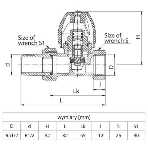 Zawór grzejnikowy zasilający, prosty VALVEX ACTIV 1/2'' (DN15)