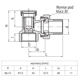 Zawór grzejnikowy powrotny, kątowy VALVEX VECTOR 1/2'' (DN15)