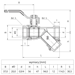 Zawór kulowy z filtrem Perfekt System PHA-006 PN30 3/4'' (DN20) PERFEXIM