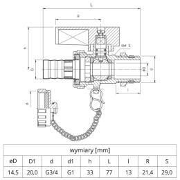 Zawór kulowy spustowy PN25 3/4'' (DN20) PERFEXIM 1809