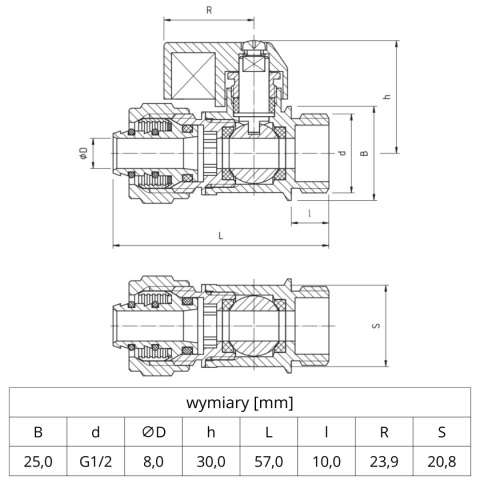 Zawór kulowy z dławikiem Perfekt System PHA-019D PN16 1/2'' (DN15) PERFEXIM