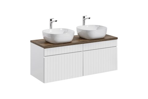 Zestaw meblowy Iconic White 120cm z blatem i 2 umywalkami nablatowymi Smile