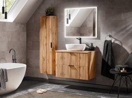 Zestaw meblowy Adel Oak, 80cm z blatem, umywalką nablatową Smile, szafką wysoką i lustrem LED