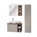 Zestaw meblowy Santa Fe Taupe, 80cm z blatem, umywalką nablatową Smile, szafką wysoką i szafką z lustrem