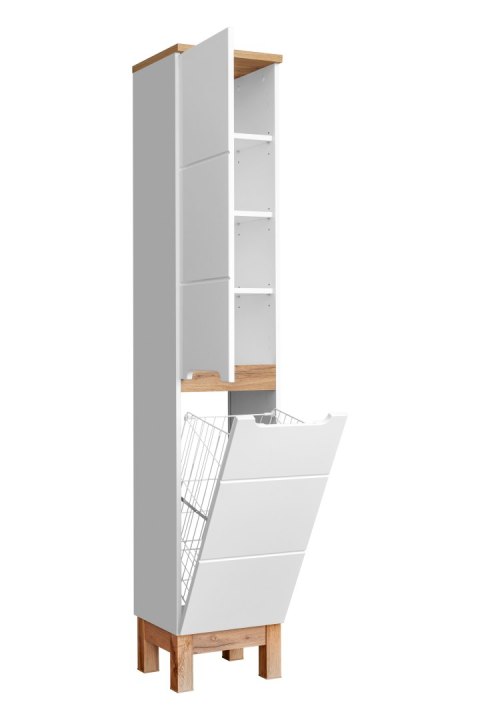Szafka wysoka 187 cm, dwudrzwiowa z koszem na pranie BALI WHITE