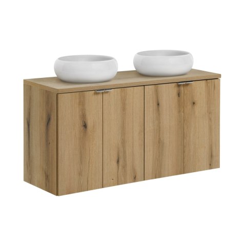 Zestaw meblowy Nova Oak, 120cm z blatem i 2 umywalkami nablatowymi Wiki
