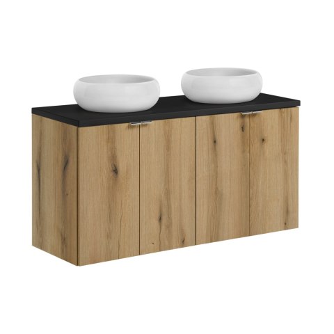 Zestaw meblowy Nova Oak, 120cm z blatem i 2 umywalkami nablatowymi Wiki