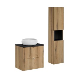 Zestaw meblowy Nova Oak, 60cm z blatem, umywalką nablatową Wiki i szafką wysoką