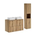 Zestaw meblowy Nova Oak, 100cm z blatem, 2 umywalkami nablatowymi Gaja i szafką wysoką