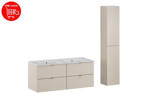 Zestaw meblowy 120cm z umywalką meblową Lava i szafką wysoką, Dalia Cashmere