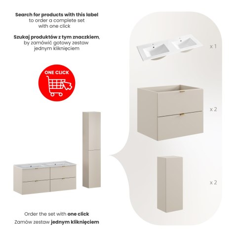 Zestaw meblowy 120cm z umywalką meblową Lava i szafką wysoką, Dalia Cashmere
