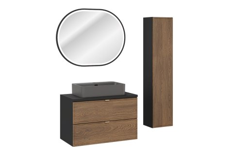 Zestaw meblowy 80cm z blatem, umywalką nablatową Trust, szafką wysoką i lustrem LED, Talia Casella