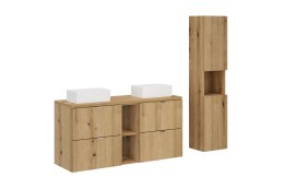 Zestaw meblowy Nova Oak, 120cm z blatem, 2 umywalkami nablatowymi Gaja i szafką wysoką