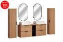 Zestaw meblowy Adel Oak, 140cm z blatem, dwoma umywalkami nablatowymi Magic, szafkami wysokimi i lustrem LED