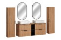 Zestaw meblowy Adel Oak, 140cm z blatem, dwoma umywalkami nablatowymi Magic, szafkami wysokimi i lustrem LED