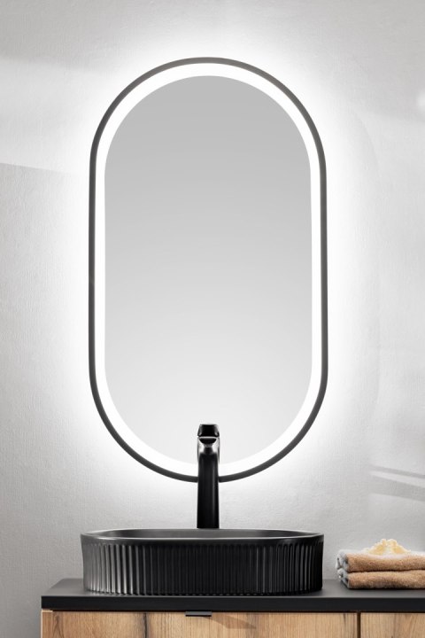 Zestaw meblowy Adel Oak, 140cm z blatem, dwoma umywalkami nablatowymi Magic, szafkami wysokimi i lustrem LED