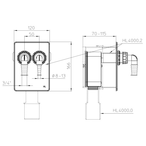 Komplet przyłączeniowy podwójny do korpusu syfonu HL4000.0