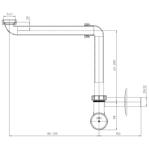 Syfon umywalkowo-meblowy regulowany DN32x5/4'' z rewizją i rozetą
