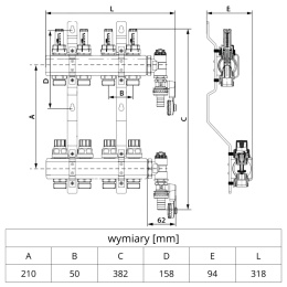 5-obwodowy rozdzielacz do ogrzewania podłogowego TWEETOP OPTIMUM