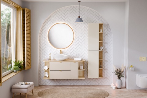 Zestaw meblowy Dalia Cashmere 100cm z blatem Cremona i regałami otwartymi