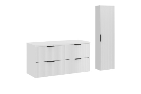 Zestaw meblowy 120cm ADEL WHITE z umywalką meblową SKY, szafką wysoką i lustrem