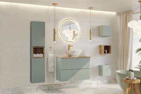 Zestaw meblowy 80cm Line Reed Green z blatem i czarną umywalką