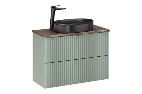 Zestaw meblowy 80cm Line Reed Green z blatem i czarną umywalką
