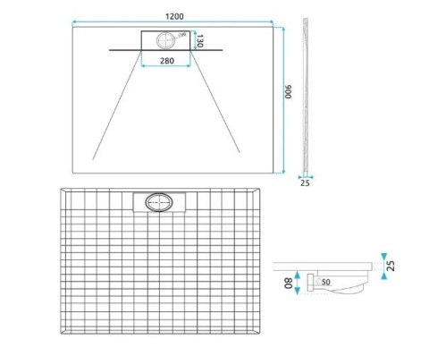 BRODZIK BAZALT LONG WHITE 90x120 + SYFON