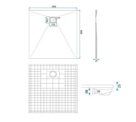 BRODZIK MAGNUM WHITE 90x90 + SYFON