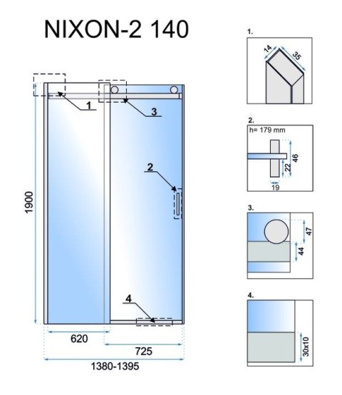 DRZWI PRYSZNICOWE NIXON-2 CHROM 140 L