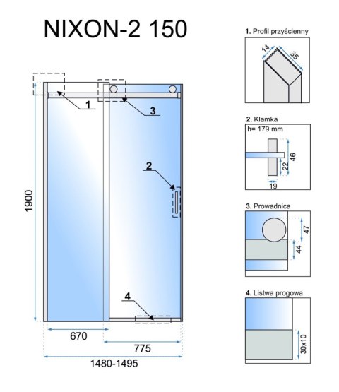 DRZWI PRYSZNICOWE NIXON-2 CHROM 140 P