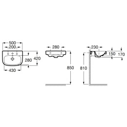 Umywalka ROCA DEBBA 500/420/170 wraz z półpostumentem