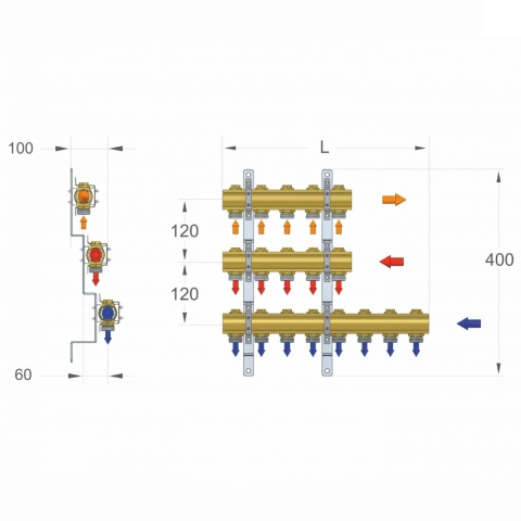 Rozdzielacz ciepłej wody użytkowej RZT (8+8+15 sekcji)