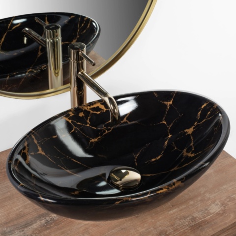 Umywalka nablatowa REA PAMELA BLACK MARBLE SHINY