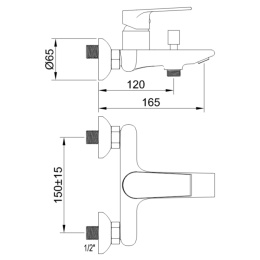 Bateria natynkowa, wannowo-prysznicowa, 1-uchwytowa, 2-otworowa VITALLE