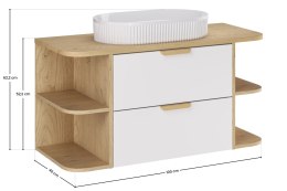 Szafka ASTER WHITE 60 cm z blatem OVALIA CREMONA, otwartymi regałami dolnymi oraz umywalką nablatową BEYOND