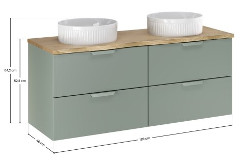 Zestaw meblowy 120cm z blatem i 2 umywalkami nablatowymi Beyond ASTER GREEN