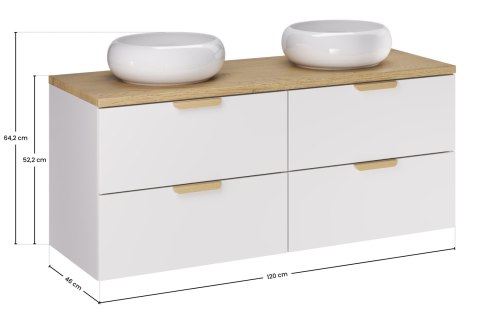 Zestaw meblowy 120cm z blatem i 2 umywalkami nablatowymi Wiki, ASTER WHITE