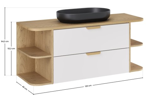 Zestaw meblowy 120cm z blatem i umywalką nablatową River, ASTER WHITE