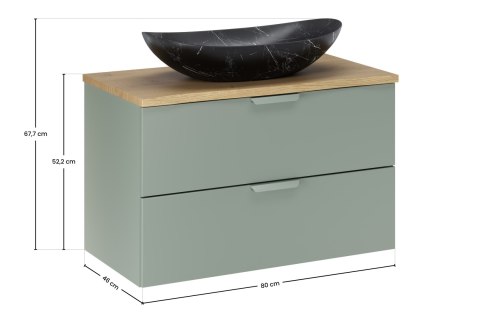 Zestaw meblowy 80cm z blatem i umywalką nablatową Lena, ASTER GREEN