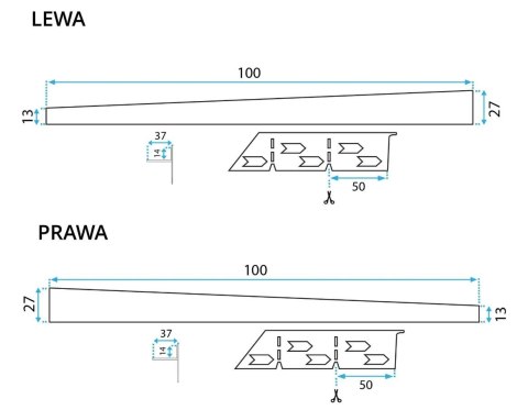 LISTWA SPADKOWA SZCZOTKOWANA 100 cm LEWA