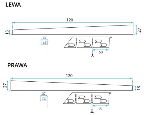 LISTWA SPADKOWA SZCZOTKOWANA 140 cm PRAWA