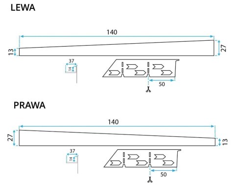LISTWA SPADKOWA SZCZOTKOWANA 140 cm PRAWA