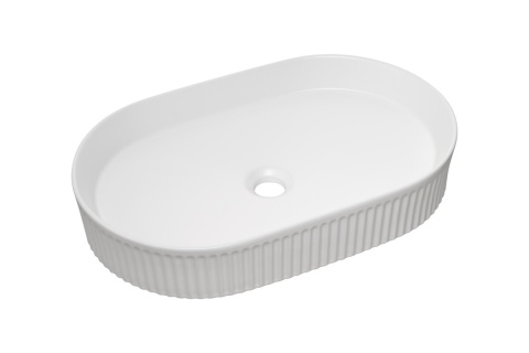 Szafka ASTER WHITE 60 cm z blatem OVALIA CREMONA, otwartymi regałami dolnymi oraz umywalką nablatową BEYOND