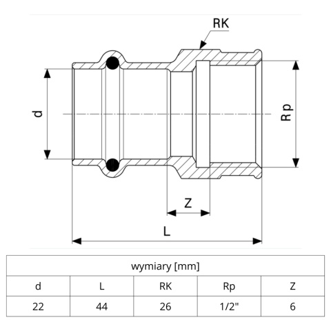 Złączka przejściowa VIEGA SANPRESS 22x1/2''