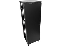 Szafa 24U 600x600, drzwi przednie szklane, osłona tylna metalowa pełna, zamek, 4 belki nośne, 4 regulowane stopki, do samodzieln
