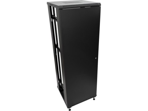 Szafa 32U 600x800, drzwi przednie szklane, osłona tylna metalowa pełna, zamek, 4 belki nośne, 4 regulowane stopki, do samodzieln