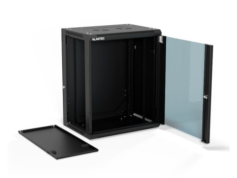 Szafa wisząca 19" 15U 600x450, (opcja dwusekcyjna) drzwi szklane jednoskrzydłowe, tył osłona pełna demontowalna, osłony boczne p