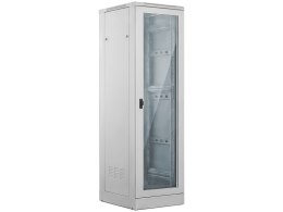 Szafa 24U 600x600, drzwi przednie szklane, drzwi tylne metalowe pełne, zamek, 4 belki nośne, cokół w zestawie, do samodzielnego 